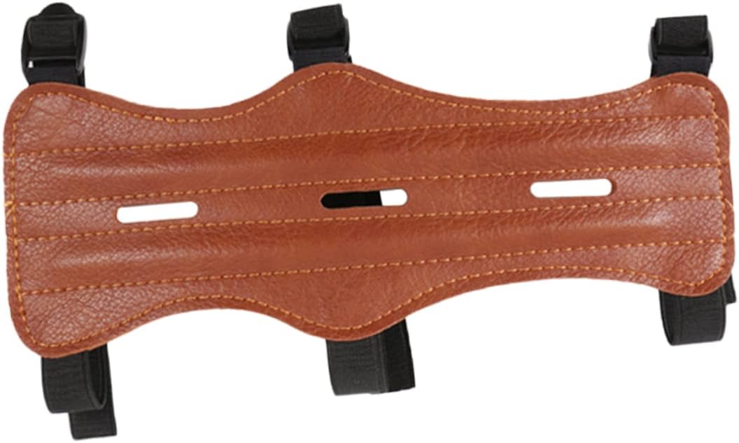 WOONEKY Fashionable Pu Leather Adjustable Arm Guard Triple Buckle Strap Breathable Protective Gear for Archery and Hunting Lightweight and -Day Comfort Brown