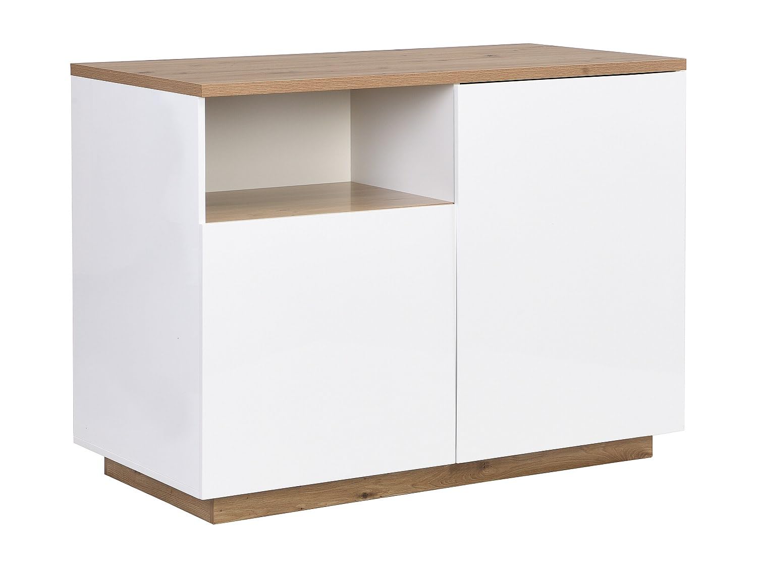 Vente-unique - Zentrale Kücheninsel mit 2 Türen und 1 Nische aus MDF - Natur und Weiß - CORELINA