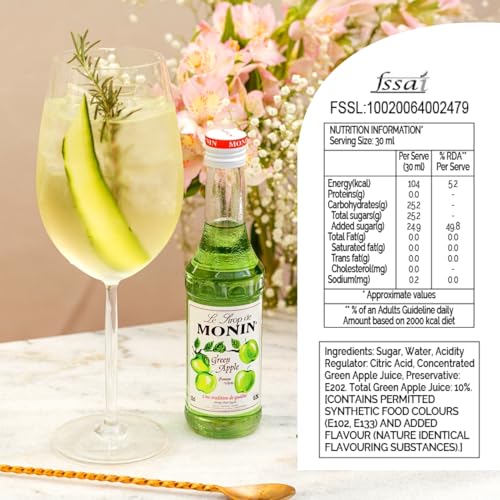 Image of Monin Green Apple Syrup|Cocktails and Mocktails |Pack of 1 (250 ml)