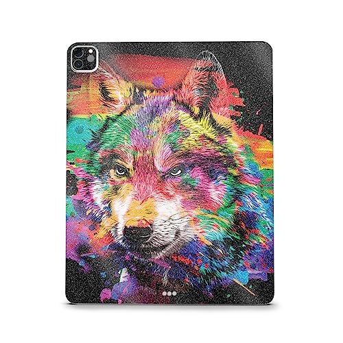 Image of MightySkins Carbon Fiber Skin Compatible with Apple iPad Pro 12.9 inch M2 6th Gen (2022) Full Wrap Kit - Rainbow Wolf | Protective, Durable Textured Carbon Fiber Finish | Easy to Apply | Made in The USA