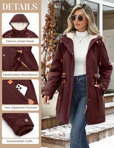 HEEKPEK Women's Winter Coats Thicken Soft Fleece Lined Parka Jacket Hooded Warm Coat Outerwear with Pockets Overcoat Snow2