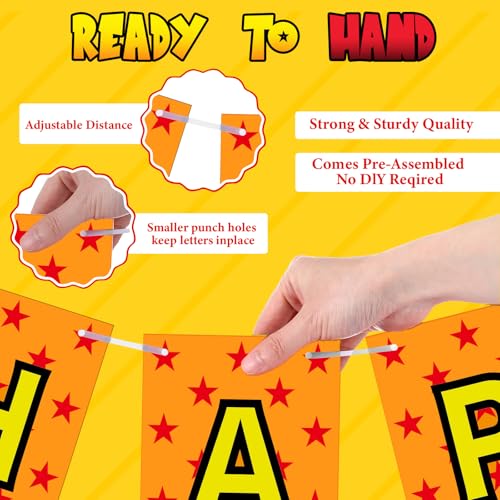 Image of VitalCozy Anime Theme Dragon Happy Birthday Bunting Banner Pre-string Red and Orange Stars Birthday Decoration Banner for Anime Party Supplies