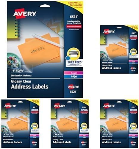 Avery Clear Address Labels 1" x 2-5/8" (Glossy) 300/pack, 5-pack