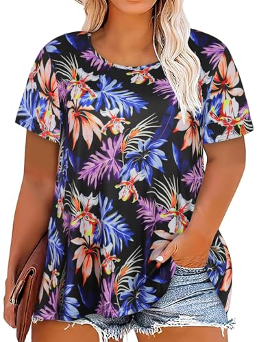 Image of JOELLYUS Plus Size Tops for Women Tunic Floral Casual Short Sleeves T Shirts Flowy Blouses 2026