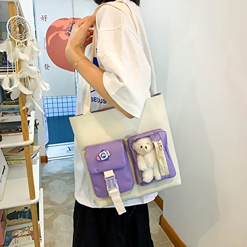 5 stks/set Kawaii Rugzak met Beer poppen en badges Accessoires, Canvas Schooltassen Set Leuke Rugzak voor Cosplay Tiener Student Grote Capaciteit Schooltas Clutch Boekentassen - Image 8