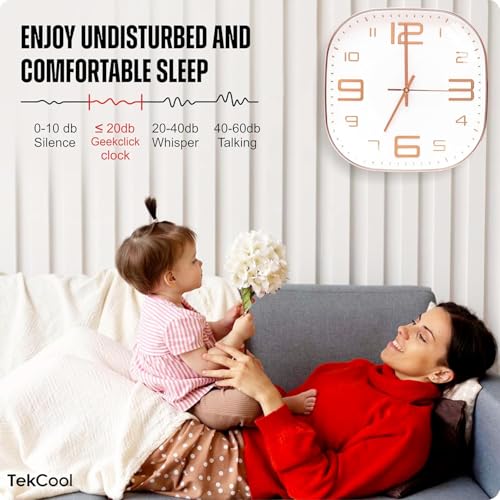 Image of TEKCOOL Plastic Analogue Wall Clock 12 inch Silent Quartz Decorative Wall Clock Non-Ticking Classic Clock Battery Operated Round Easy to Read for Room /Home /Kitchen /Bedroom /Office /School.Rose White