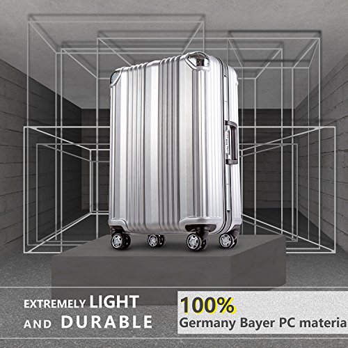Coolife Luggage Aluminium Frame Suitcase Tsa Lock 100%Pc 20In 24In 28In (Sliver, M(24In)) #TOP1