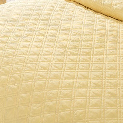 Tache 3 Piece Quilted Solid Yellow Buttercup Puffs Bedspread Set, King