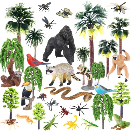 Figurines d'animaux de la forêt tropicale pour maquette réaliste avec arbres et insectes Gerrii