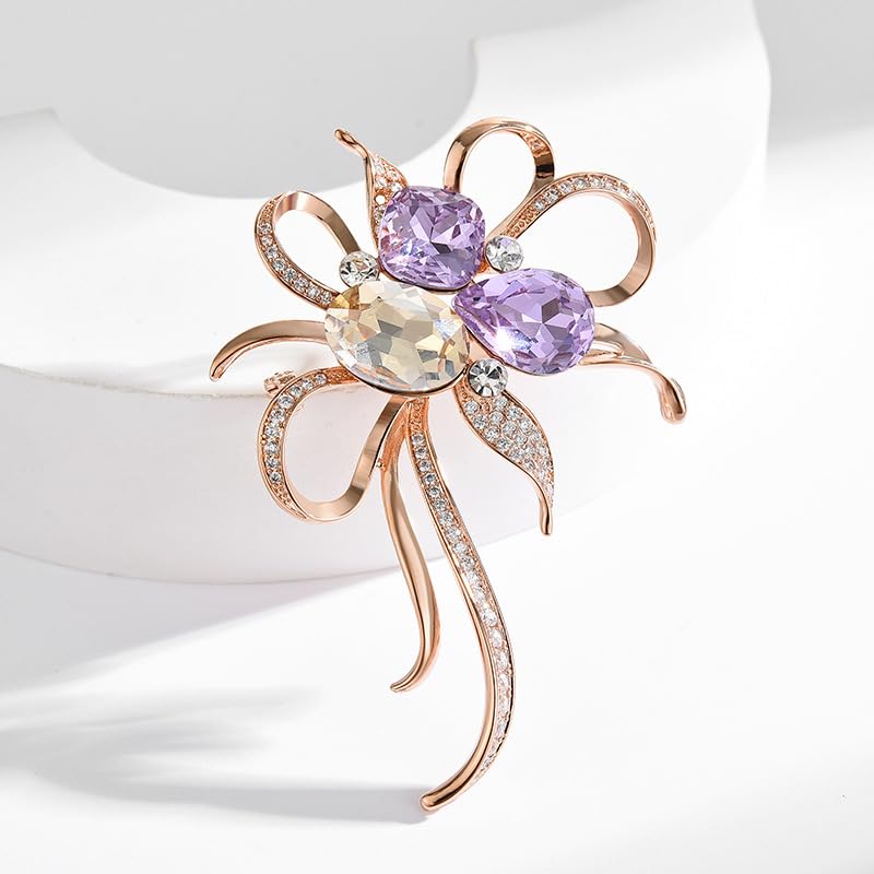 Image of Flower Brooch for Women Rhinestone Flower Brooch Pins Floral Brooches Jewelry Gift for Mom Wife