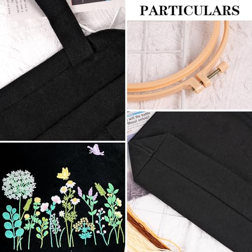 Image of Canvas Tote Bag Embroidery Kit, Embroidery Kit for Beginners Adults, Embroidery Starter kit with Flower Pattern, Canvas Bag Cross Stitch Kits, Cross Stitch Kit with Hoops, Color Threads and Tool