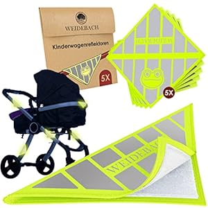 WEIDEBACH® 5x stark reflektierende Kinderwagen Reflektoren mit lustigem Froschmotiv, Reflektor Klett Verschluss universell nutzbar, Höchste Sicherheit mit Kinderwagen Reflektor in Dunkelheit
