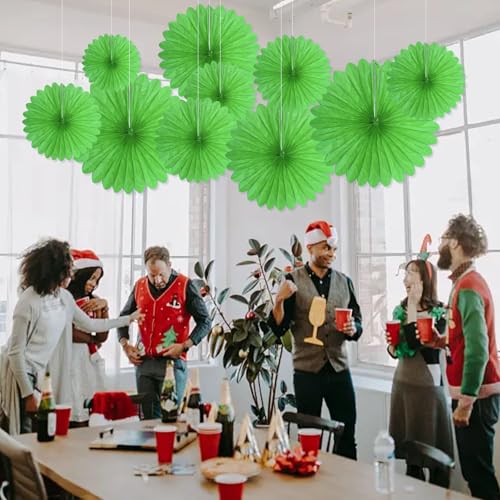 Image of 20 Pcs Grass Green Hanging Paper Fan, Hanging Honeycomb Round Paper Fans for Weddings, Birthdays, St. Patrick's Day, Baby Showers, Classroom, Events Ceiling Party Supplies Decorations