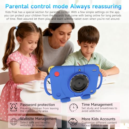 PEICHENG Tablet for Kids 7Inch IPS Display, (3+5GB) RAM+32GB ROM+1TB Expand, Shockproof Case with Handles, Parental Control, Educational Entertainment Apps, Dual Cameras (90° Rotatable Len), Blue - Image 2