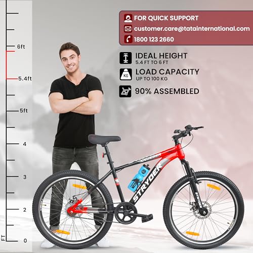 Image of Stryder 26T Krueger Mountain Cycle for Adults |Front Suspension | Dual Disc Brakes | Welded Steel Frame | Double Wall Alloy Rims | Unisex Bicycle (90% Assembled) (Red:: Black)