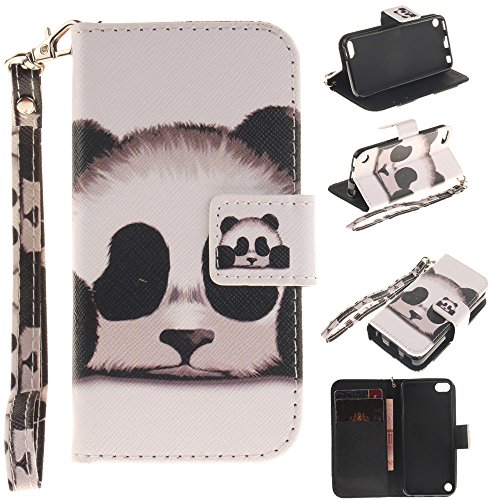XYX Wallet Case for iPod 5/6/7,[Panda][Wrist Strap] Premium PU Leather Wallet Case with Card Slots for iPod Touch 5/iPod Touch 6/iPod Touch 7