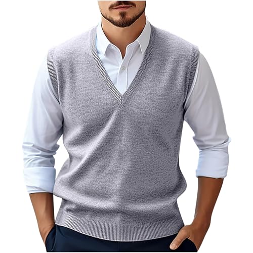 Men's Sweater Vest Casual Hipster Solid Color V Neck Regular Fit Knit Vests Sleeveless Pullover Sweater Waistcoat