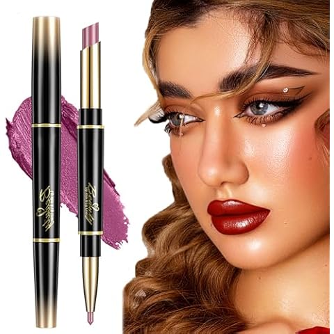 2PCS Double Ended Lipstick Automatic Lip Liner Matte Waterproof Non-fading Non-stick Lipstick, 24 Hour Long Lasting Lip Stain Lipstick, Double Head Lipstick Lipliner, 2-in-1 Lipstick Lip Liner (#02) Cover