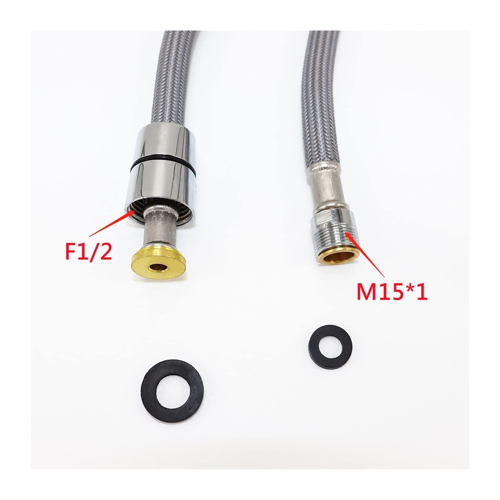 F1 / 2 M15 * 1 Nylon Intrecciato Flessibile Flessibile Rubinetto da Cucina Rubinetto Estraibile Tubo Movimento Motion Plumbing Tubo Idraulico Gel di silice Tubo Interno Grigio