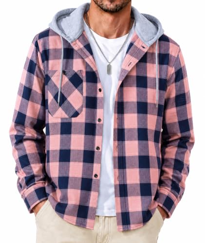 Image of SCODI Mens Flannel Hoodie Shirt Casual Button Down Plaid Long Sleeve Shirts