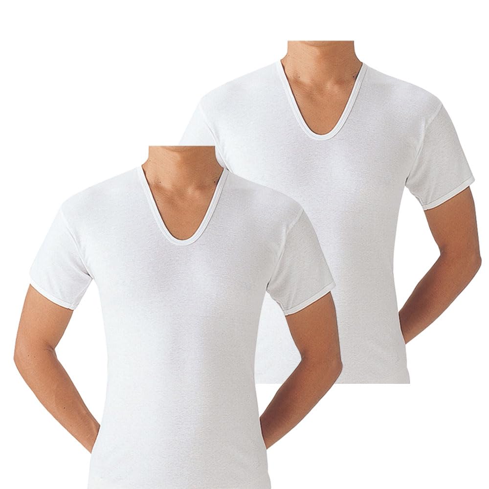Gunze SV61162 Men's Inner Shirt, Soft Underwear, 100% Cotton, Antibacterial and Odor Resistant, Short Sleeve, U-Neck, 2-Piece Set, white, Medium