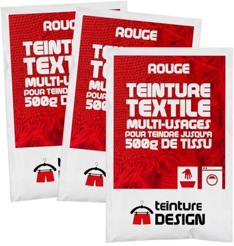 Lote de 3 bolsas de colorante textil, color rojo, colorante universal para ropa y tejidos naturales