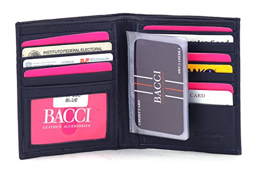 Bacci Mens RFID blocking Wallet - Genuine Leather Bifold Wallet with 2 Cash, 2 Coin Compartments, 13 Cards, 2 Inner Slots & 1 ID Window - Hipster Bifold Wallet for Men (Blue)2