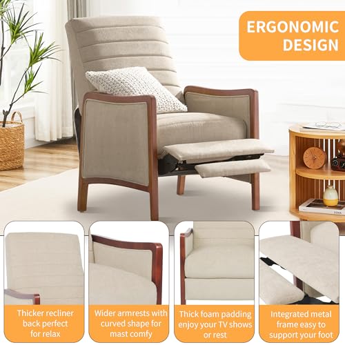 Sillón reclinable tapizado beige cálido miniatura 5