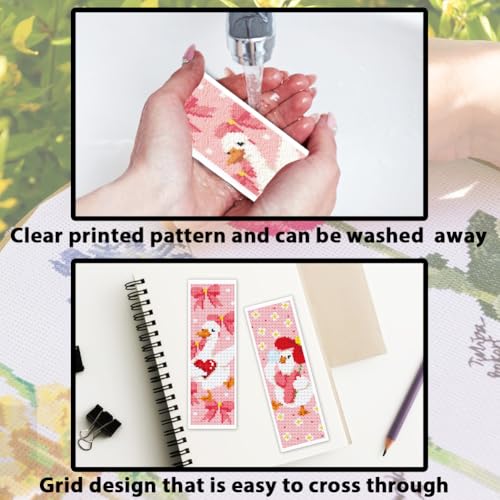 Image of ACRNIGHEET 6PCS Cross Stitch Bookmark Kit for Beginner Cute Goose Stamped Cross Stitch Kits Needlepoint Kit for Adults DIY Tassel Embroidery Bookmark Kits with Instructions Craft Gift 8.5 inchx3 inch 11CT