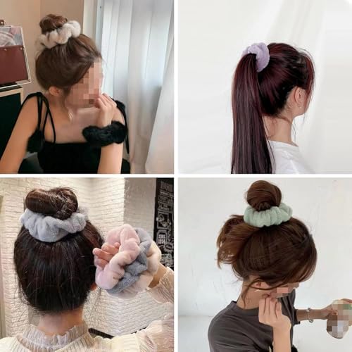 Image of 5 Pcs Large Microfiber Hair Scrunchies, Soft Towel Drying Hair Bands, Thick Fuzzy Ponytail Holders for Women and Girls, Hair Accessories for Wet Hair, Daily Use and Gifting