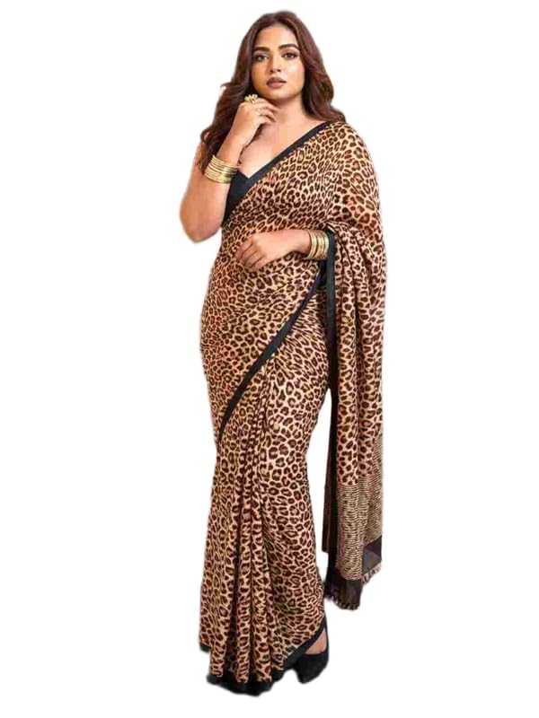 Image of Leopard Print Saree With Soft Fabric with Unstiched Blouse Peace(DYCC47 AMZ)