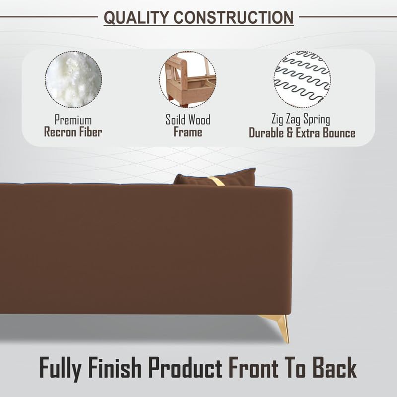Image of Adorn India Premium Mystic - 3 Years Warranty - L Shape 5 Seater Sofa Set Velvet Suede Fabric - Brown