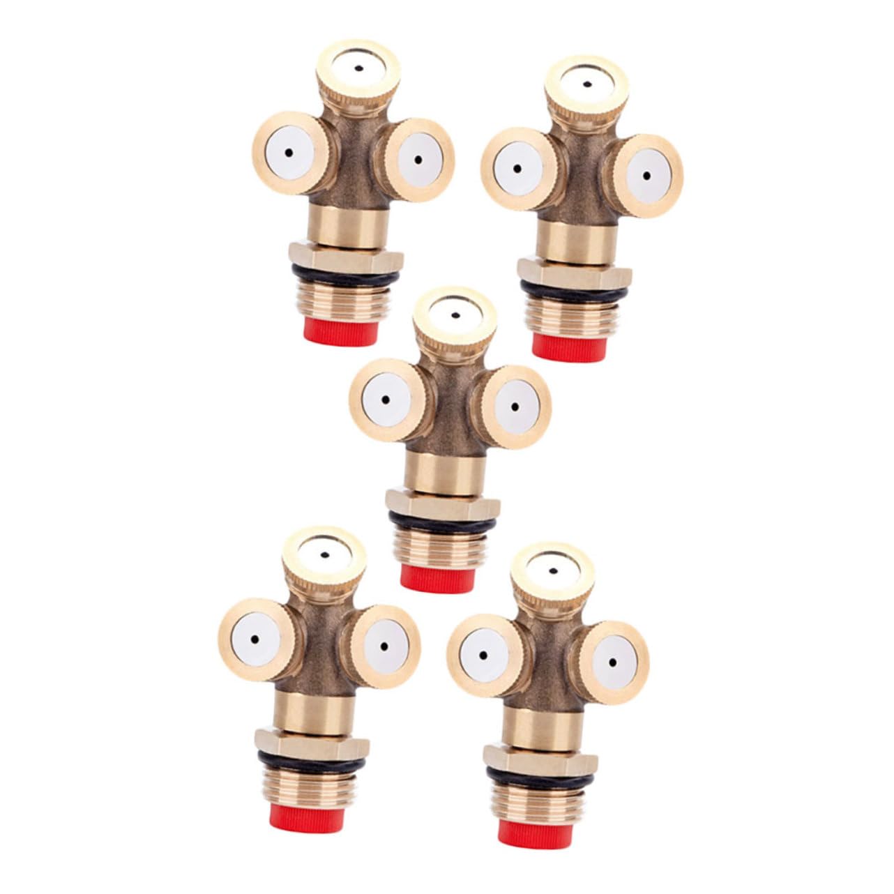 POPETPOP Brass Misting Nozzle Set 5pcs Hose Sprayer Nozzles for Gardening 3-hole Design Easy to Install