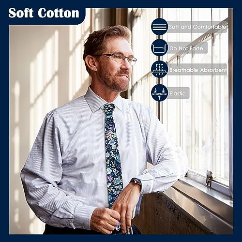 Image of Mantieqingway Men's Cotton Floral Neck Tie 2.56'' Printed Skinny Tie