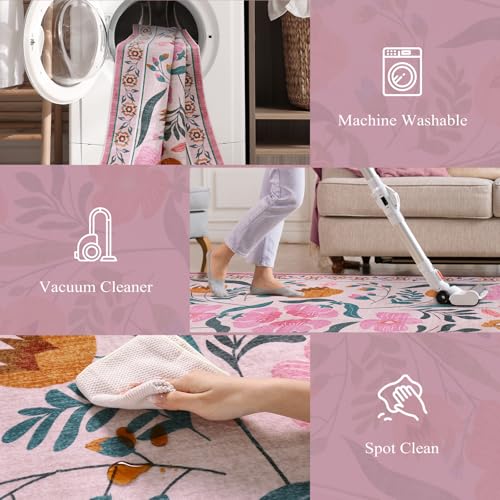 Tapete Boho Floral Rosa 5x7 para Dormitorio miniatura 4