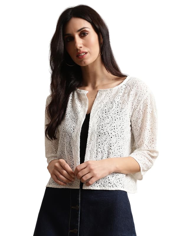 unaone Women Cotton Graphical Lace Cover Up Shrug Cardigan White-picture-26