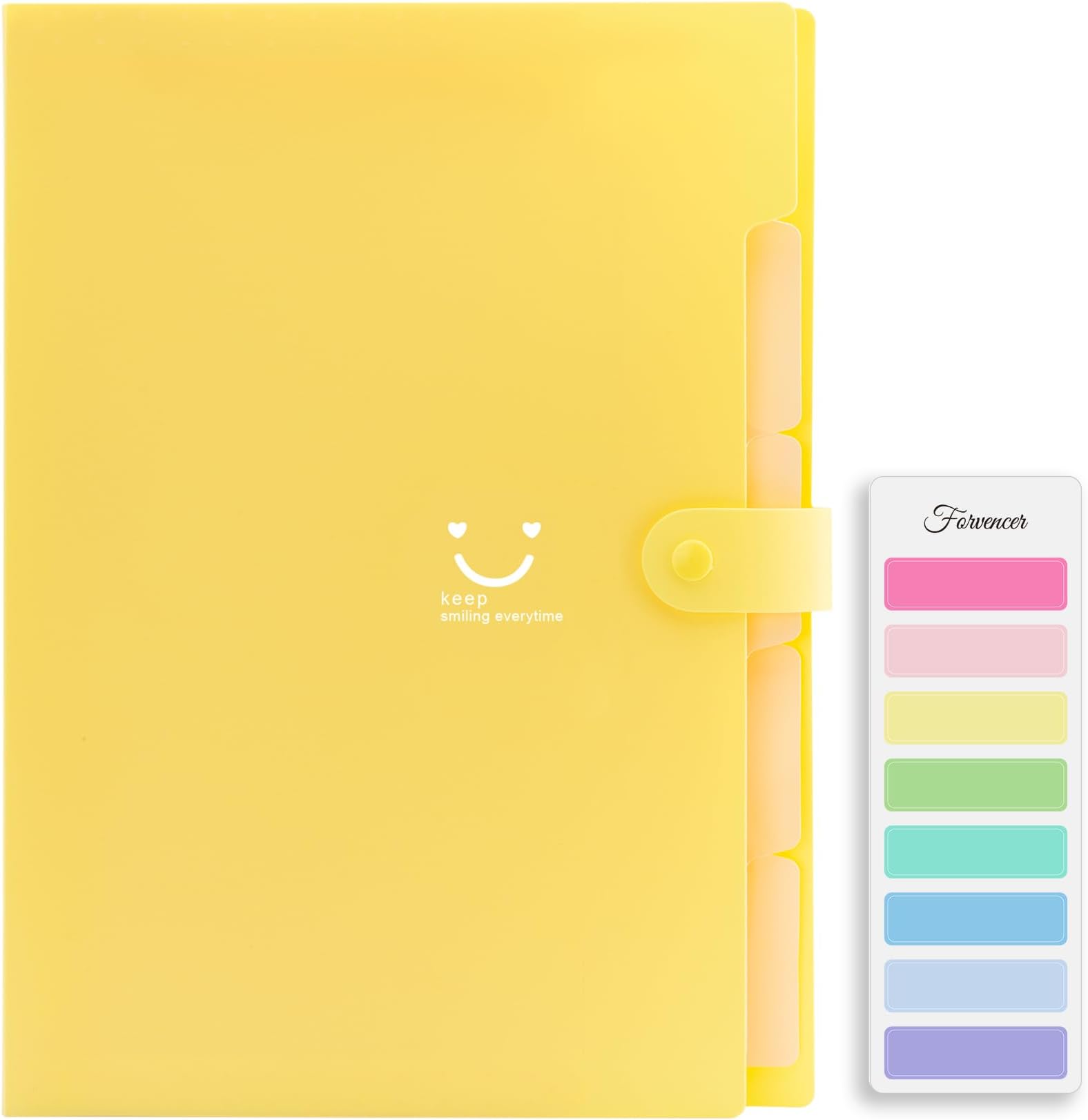 Forvencer Accordion File Organizer, Letter Size, 5 Pocket Expanding File Folder, Cute File Folder with Labels, Portable File Organizer for School Office Supplies, Folders for Documents, Bright Yellow