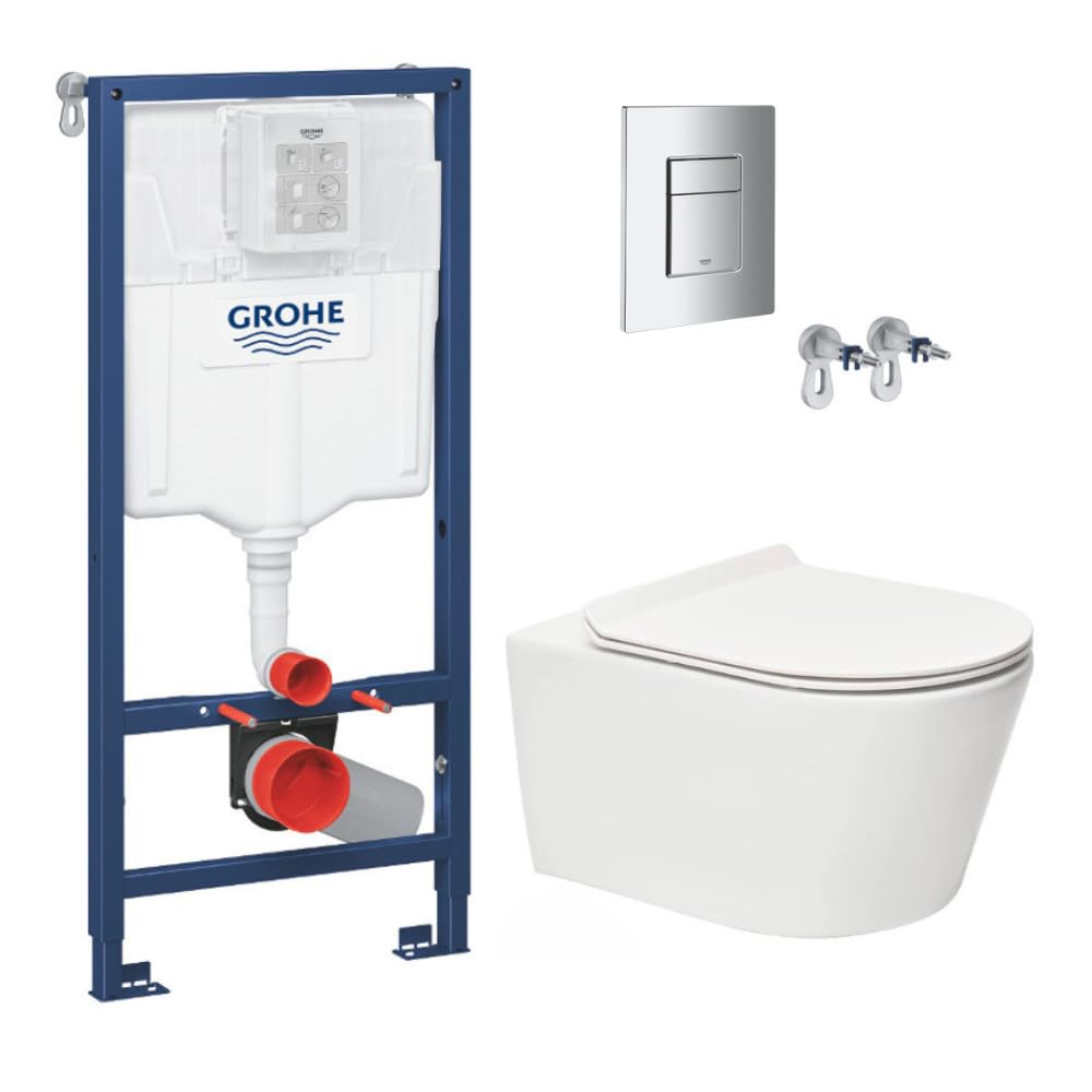 Pack WC Swiss Aqua Technologies | Grohe - Soporte Rapid SL | Sin brida SAT Brevis | Tapa Slim, softclose | Placa cromada | RapidSL-Brevis-1