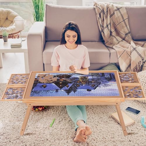 Yacona Puzzle Board 1500 Pieces,34.3”x 26.5” Jigsaw Puzzle Table with 4 Drawers and Cover,Portable Board GameTable with Folding Legs for Adults and Teens with No Installation Required