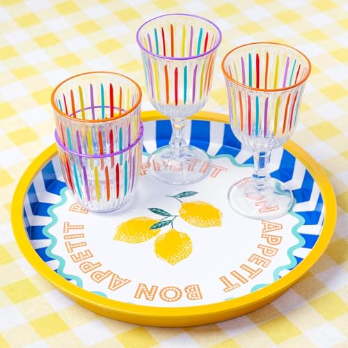 Talking Tables Large Round Serving Tray for Drinks, Snacks, Condiments Decorative and Colourful Lemon Design, Ideal for Summer Dining, BBQ, Outdoor Dining Garden Parties | Made of Tin | 31cm