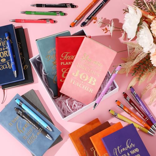 Regalo para el día del profesor A6, pack de 24 cuadernos de cuero con bolígrafo incluidos 7