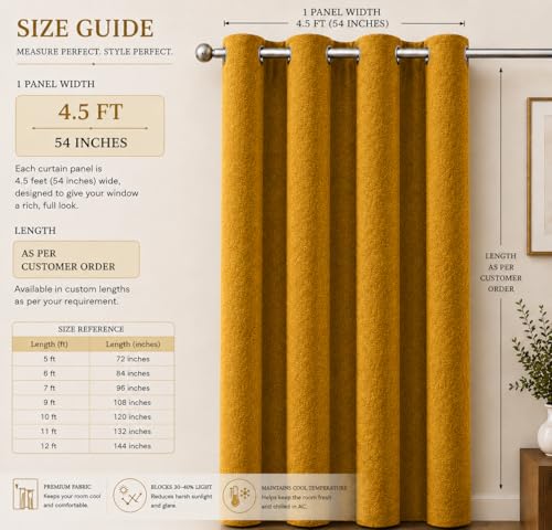 Image of Velvet Curtains | Heavy Soft Premium Velvet Drapes for Bedroom and Living Room | Semi Light Blocking, Thermal Insulated and Noise Reducing Window Panels | 5 Feet, Set of 2 (Mustard)