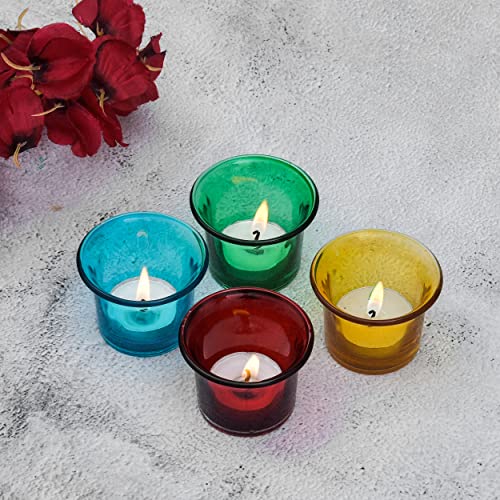 Image of Decorative Votive Glass Tealight Candle Holders Set of 4, Colorful T-Light Votives Holder, Diwali Decoration Items, Christmas Tealights, Ideal for Centerpiece & Festive Decor (Pack of 2)