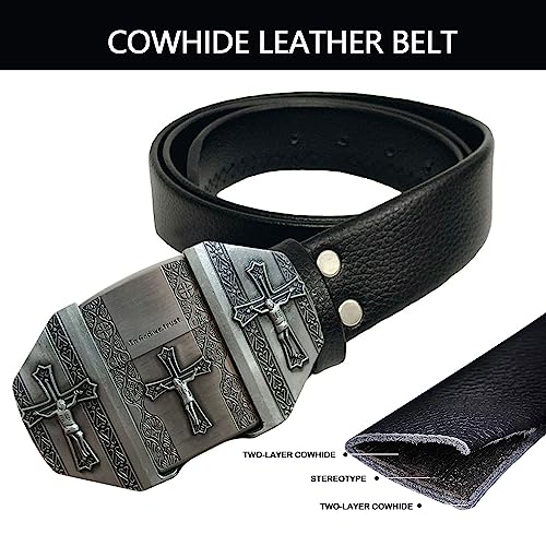 Jesus Cross Men Leather Belts,Hidden Lighter Vintage Western Cowboy Black Waist Belt For Pants Jeans-In God We Trust2