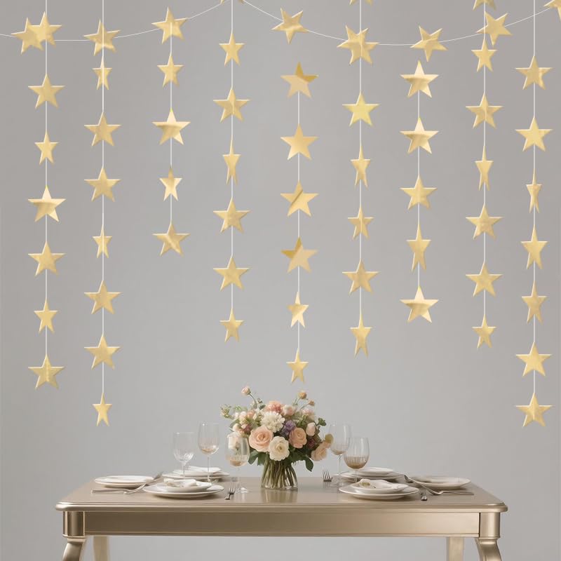 Image of Champagne Shining Star Hanging Garland Champagne Hanging Sparkling Star Streamer Glitter Bunting Banner Twinkle Backdrop for Wedding Baby Shower Birthday Xmas Decorations 40 Feet