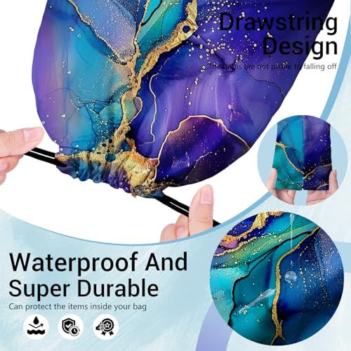 Image of Purple Marble Drawstring Gym Bag Adjustable Gymnastics Storage Pouch for Gymnasts Holding