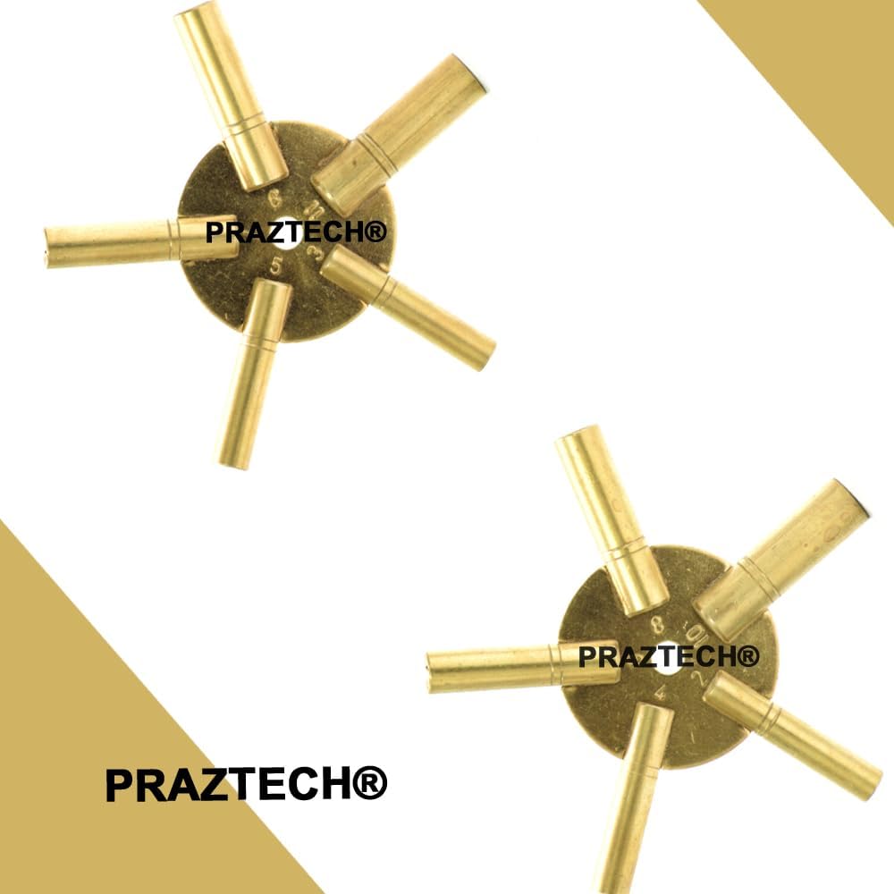 PRAZTECH® 10‑in‑1 Solid Dual Brass Clock Winding Key Set – Universal Odd & Even Sizes 2 to 11 | For Mantel, Wall & Antique Clocks