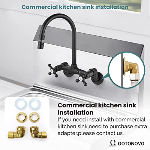 Matte Black Wall Mount Kitchen Sink Faucet 6 Inch Center Adjustable Hole Distance Mixer Tap 360 Degree Swivel Spout Double Cross Handle #TOP5