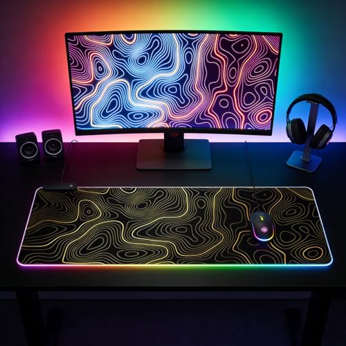 Image of ZORBES RGB LED Gaming Mouse Pad Desk Mat 30x80cm, USB-C Powered Glowing Mouse Mat with 12 Dynamic Effects, Anti-Slip Extended Desktop Computer Mat for Keyboard and Mouse