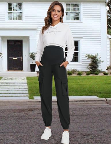 Fabrack Women'S Maternity Cargo Pants Over The Belly Scrub Joggers Comfy Casual Pants With 4 Pockets thumb #4